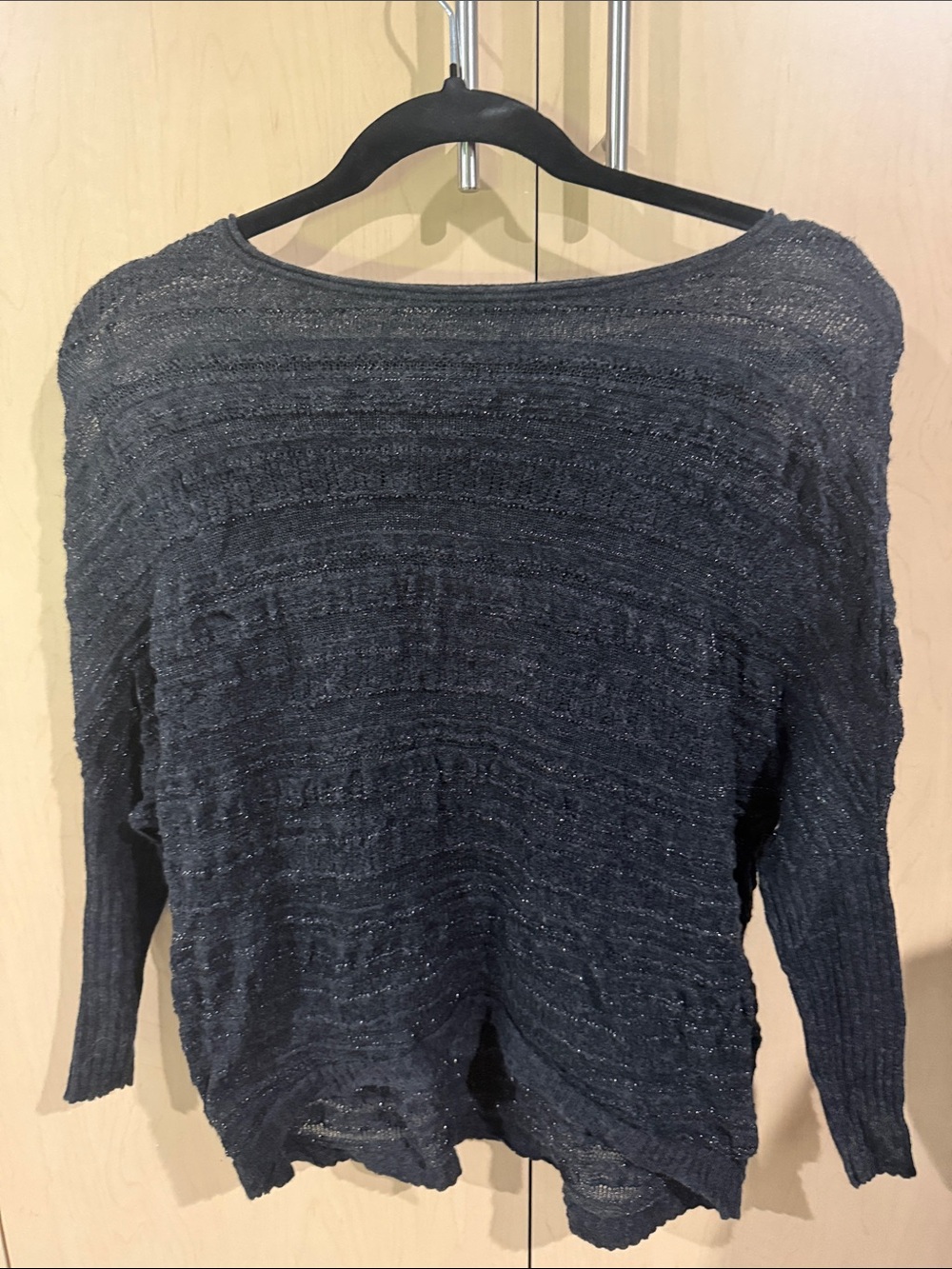 Eileen Fisher Dark Gray Metallic Boatneck Knit Sweater